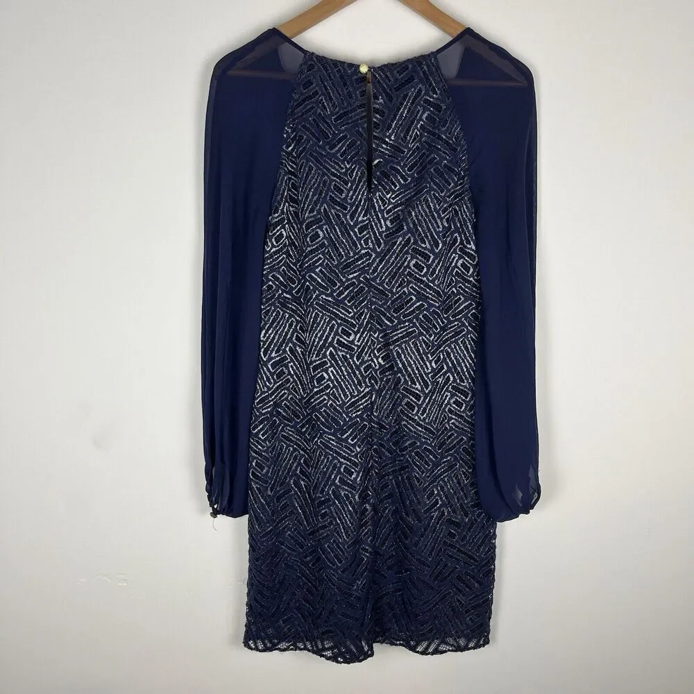 Lilly Pulitzer Navy Blue Long Sleeve Sheer-Sleeve Dress